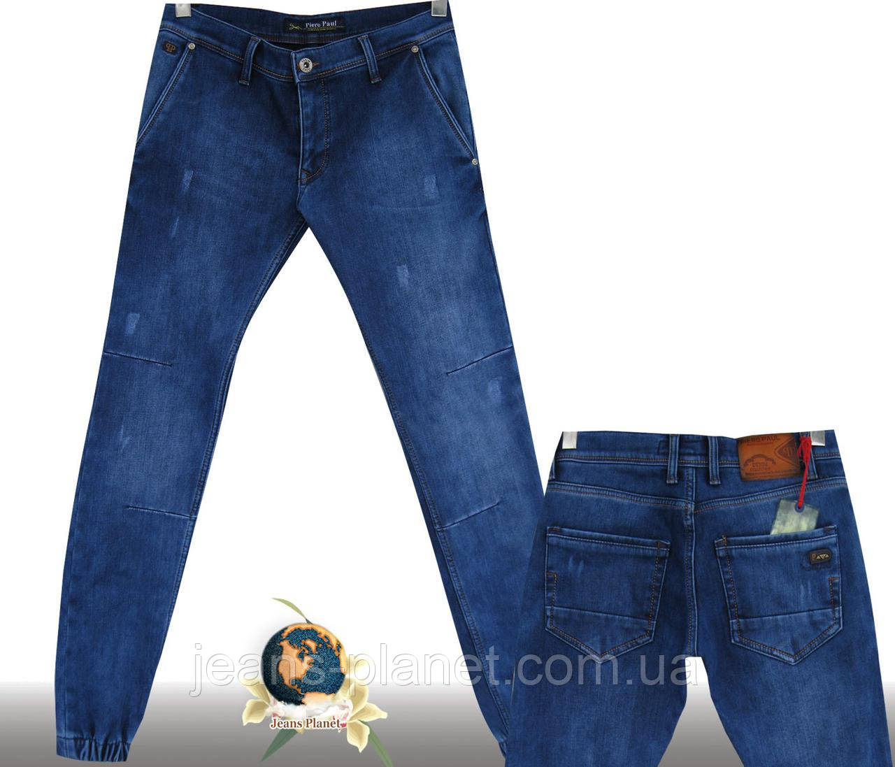 Джинсы мужские утеплённые на манжете-резинке PieroPaul синего цвета — изображение 2