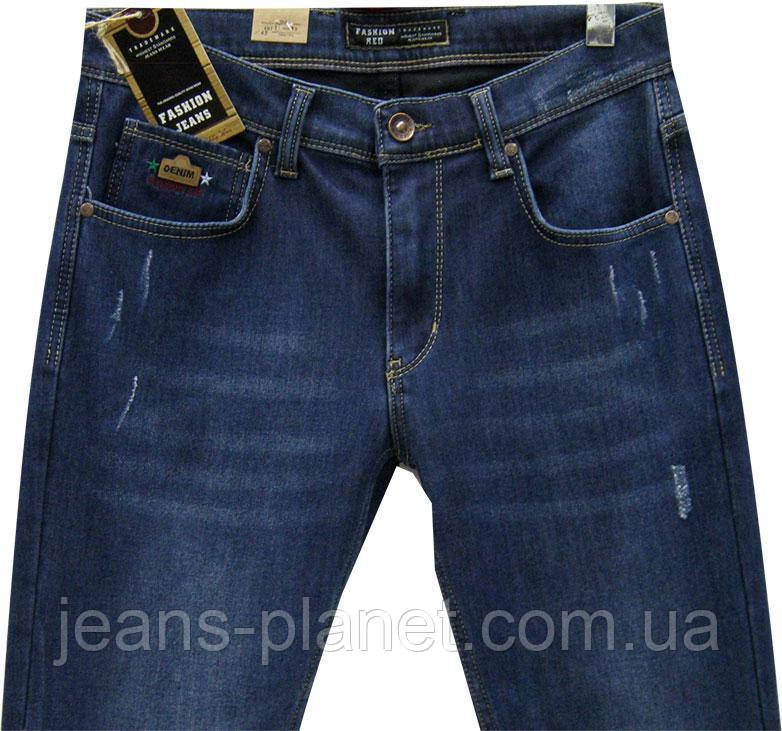 Джинсы мужские утеплённые на флисе зауженные с потёртостями Fashion Red — изображение 2