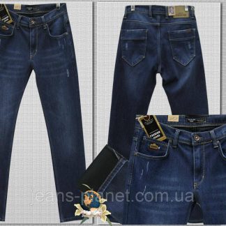 Джинсы мужские утеплённые на флисе зауженные с потёртостями Fashion Red