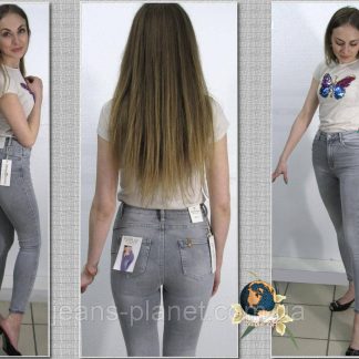 Джинсы женские зауженные на высокой талии Push-up серого цвета XL