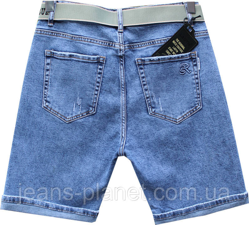 Шорты женские Lady N голубого цвета с ремнём большие размеры — изображение 3