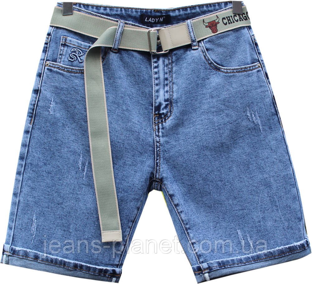 Шорты женские Lady N голубого цвета с ремнём большие размеры — изображение 2