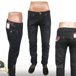 Джинсы мужские утеплённые чёрные Revanj низ на резинке