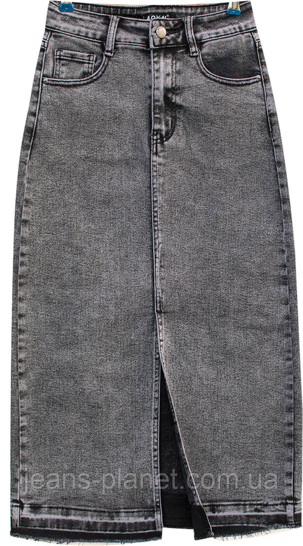 Наймодніша джинсова спідниця міді - максі з розрізом Lady N сірого кольору — изображение 4