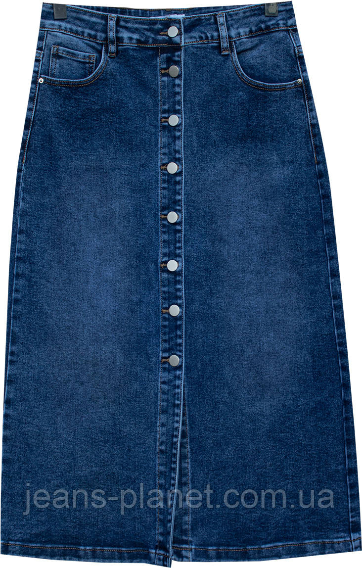 Модна довга джинсова спідниця на гудзиках блакитного кольору — изображение 4