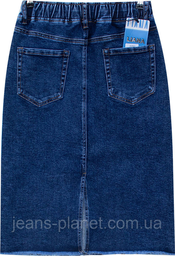 Джинсова спідниця класичної довжини пояс на резинці низ бахрома 33 розмір — изображение 2