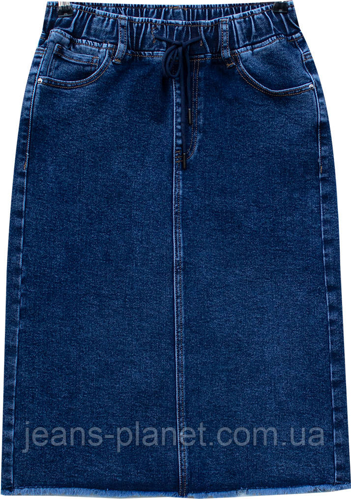 Джинсова спідниця класичної довжини пояс на резинці низ бахрома 33 розмір — изображение 3