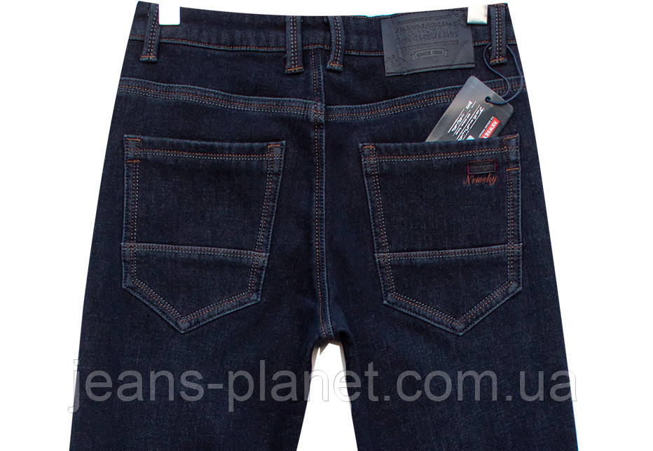 Джинси чоловічі зимові класичні з косими кишенями колір "blue-black" — изображение 5