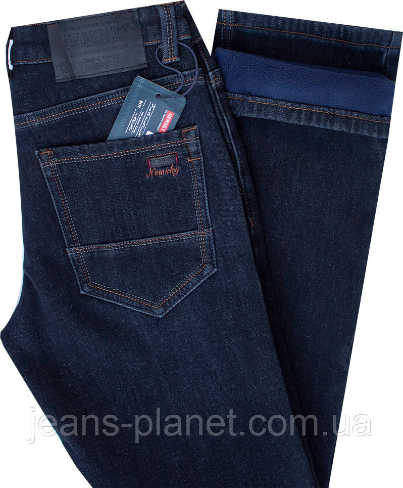Джинси чоловічі зимові класичні з косими кишенями колір "blue-black" — изображение 8
