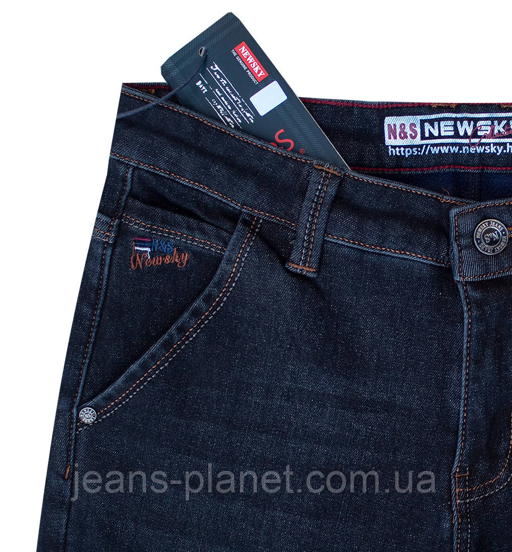 Джинси чоловічі зимові класичні з косими кишенями колір "blue-black" — изображение 4