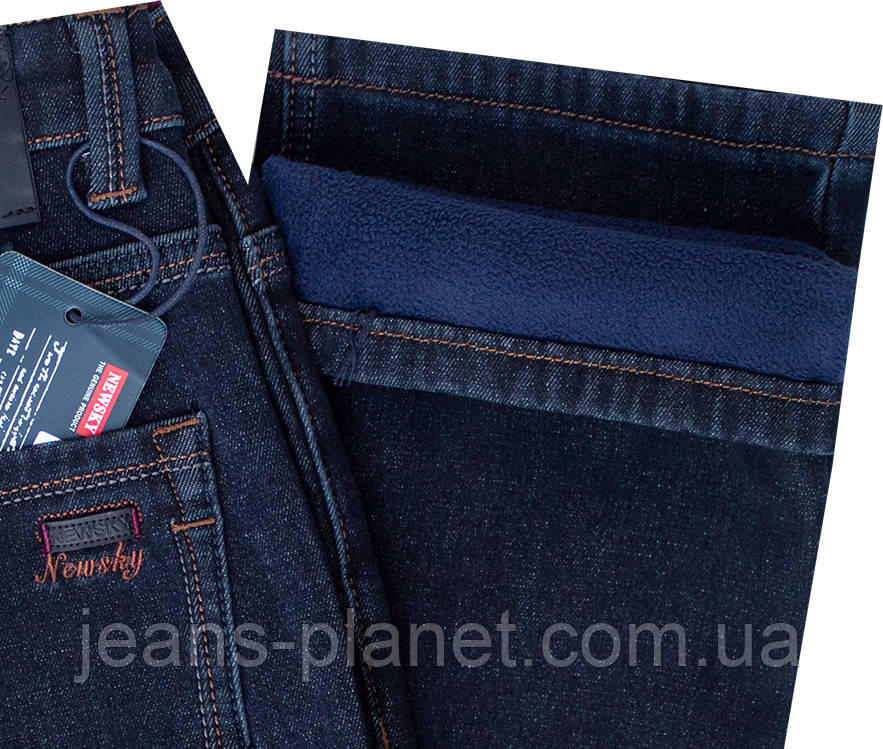 Джинси чоловічі зимові класичні з косими кишенями колір "blue-black" — изображение 7
