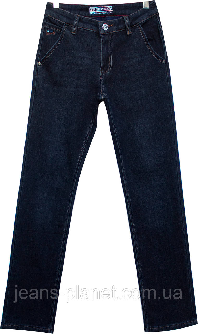 Джинси чоловічі зимові класичні з косими кишенями колір "blue-black" — изображение 9