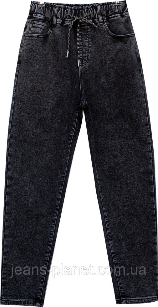 Джинси жіночі утеплені класичні мом на резинці колір сірий графіт — изображение 5