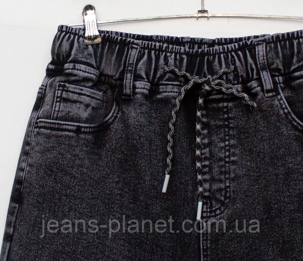 Джинси жіночі утеплені класичні мом на резинці колір сірий графіт — изображение 7