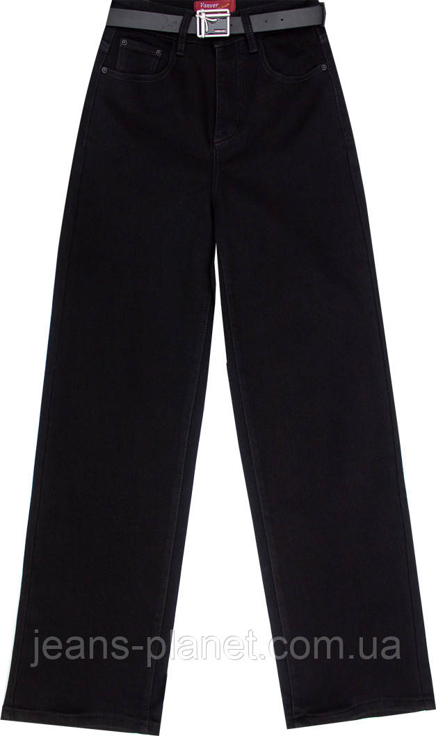 Джинси утепленні жіночі палаццо на байці Vanver чорного кольору — изображение 8
