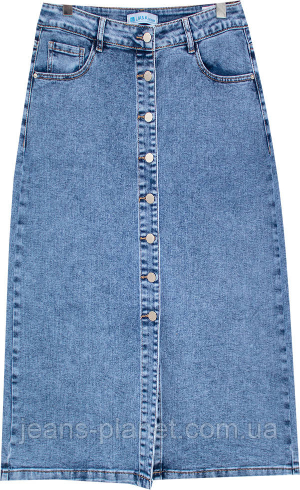 Модна довга джинсова спідниця на гудзиках блакитного кольору Liana — изображение 5