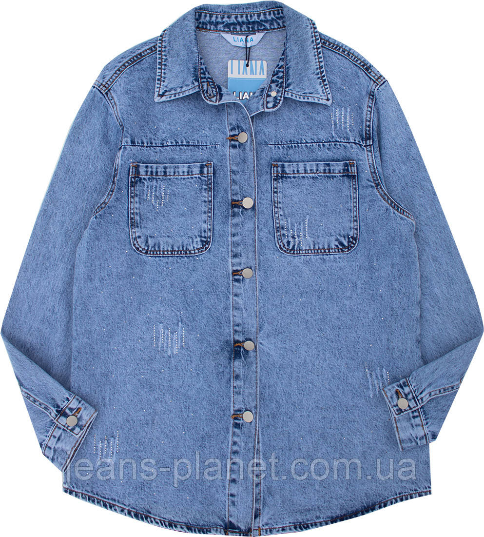Модна жіноча джинсова сорочка блакитного кольру Liana — изображение 5
