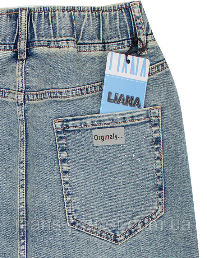 Джинсова спідниця класичної довжини пояс на резинці низ бахрома — изображение 4