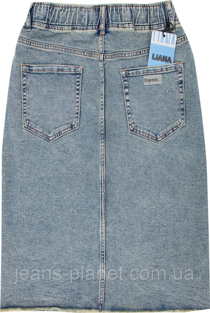 Джинсова спідниця класичної довжини пояс на резинці низ бахрома — изображение 3