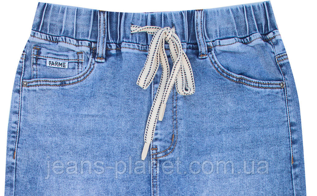 Джинсова класична спідниця міді довжина 68 см пояс на резинці — изображение 5