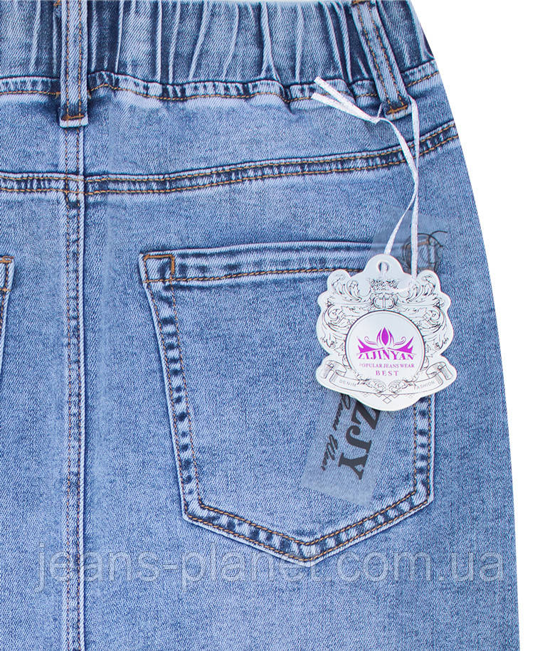 Джинсова класична спідниця міді довжина 68 см пояс на резинці — изображение 4