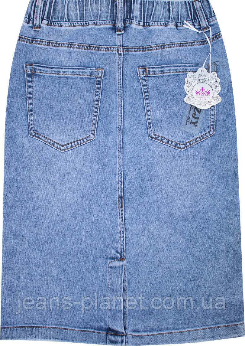 Джинсова класична спідниця міді довжина 68 см пояс на резинці — изображение 3