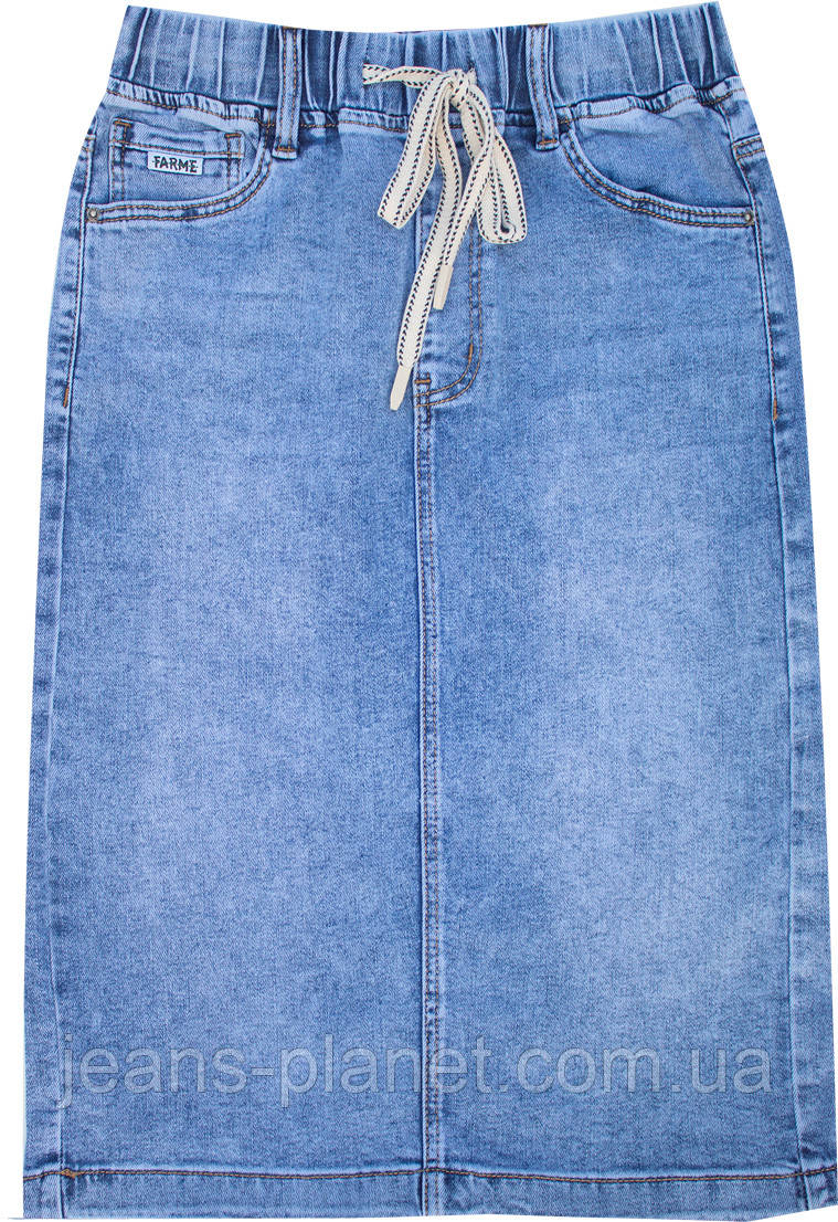 Джинсова класична спідниця міді довжина 68 см пояс на резинці — изображение 6