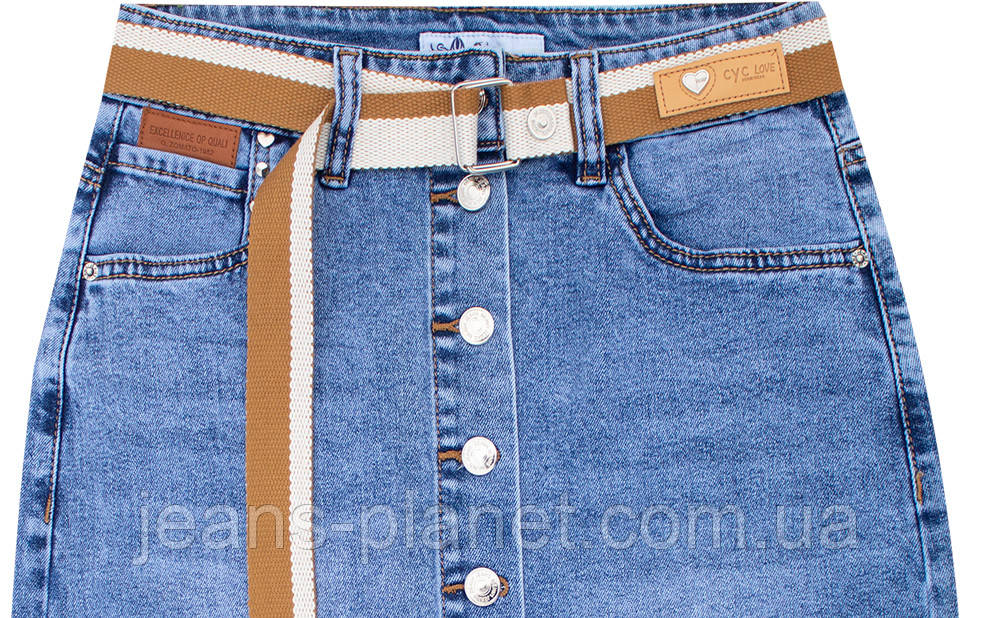Модна джинсова спідниця на ґудзиках світло-синього кольору довжина 60 см — изображение 6