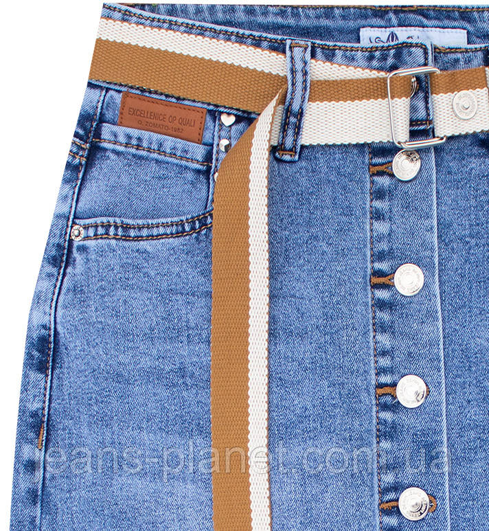 Модна джинсова спідниця на ґудзиках світло-синього кольору довжина 60 см — изображение 4