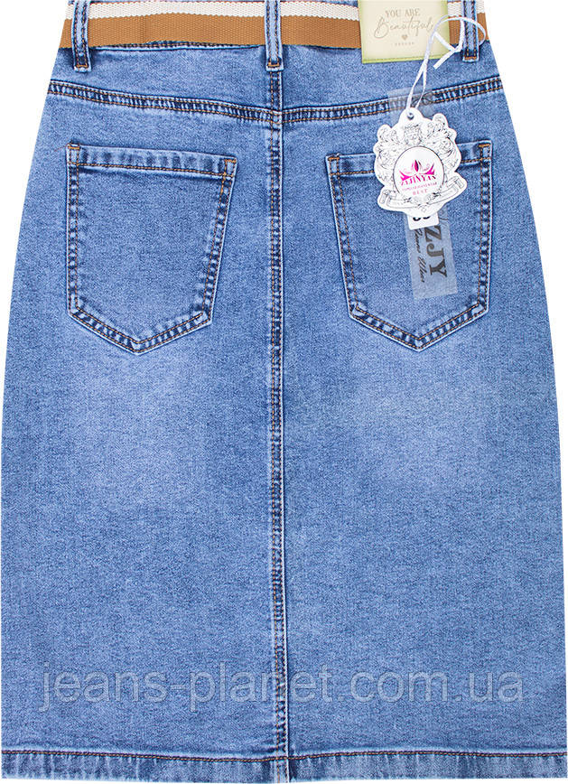 Модна джинсова спідниця на ґудзиках світло-синього кольору довжина 60 см — изображение 3