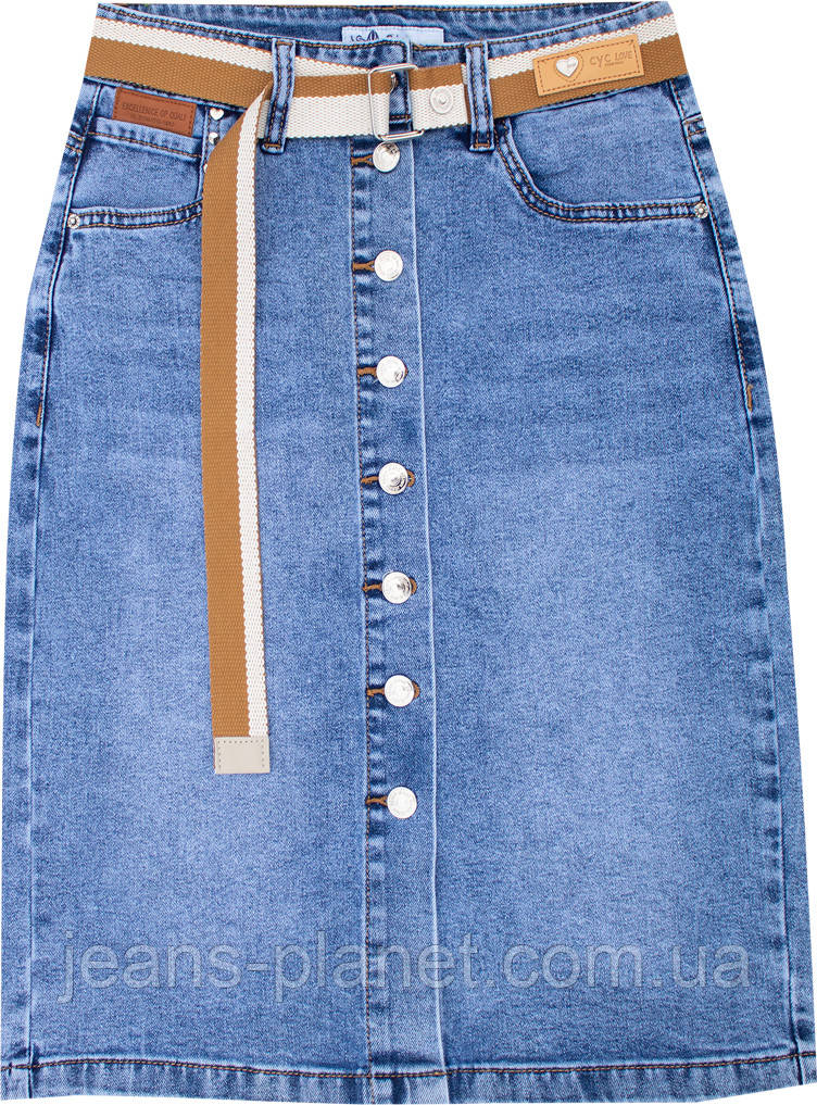 Модна джинсова спідниця на ґудзиках світло-синього кольору довжина 60 см — изображение 5
