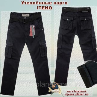 Чоловічі утеплені карго з кишенями чорного кольору ITENO 30 розмір